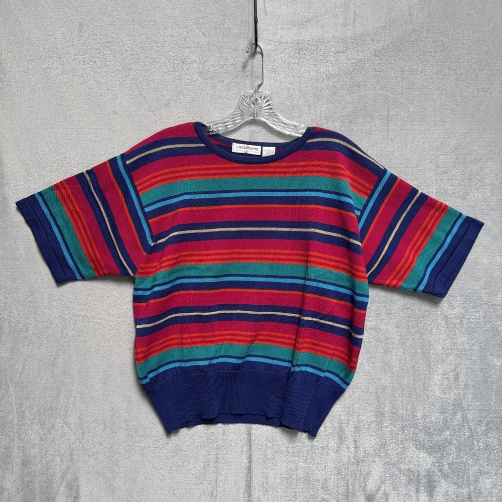 Vintage Liz Claiborne Sweater Womens Large Multicolor Striped Pullover 90s